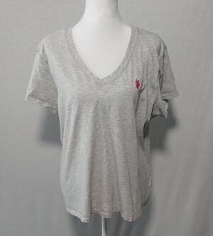 U.S. Polo Assn Women's V-Neck T-Shirt Gray Short Sleeve Red Pony Logo Size XXXL
